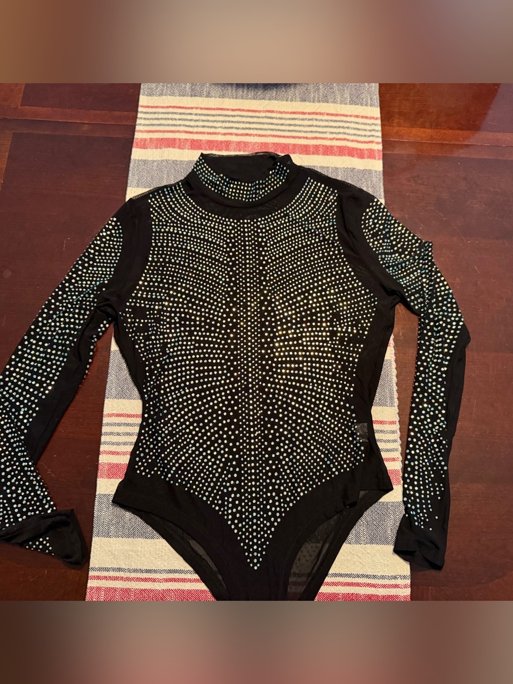 Amazon Black Rhinestone Long Sleeve Bodysuit